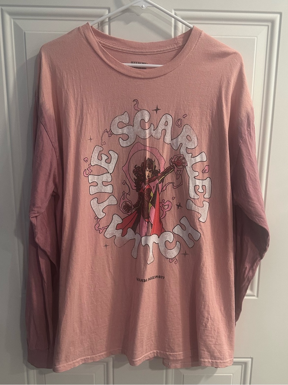 Marvel Scarlet Witch Pink/Purple Ombre Graphic Crew Neck Long Sleeve Tee tie dye